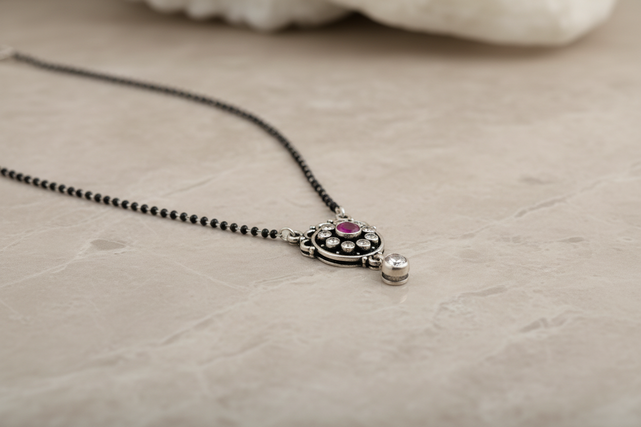 Oxidized silver mangalsutra