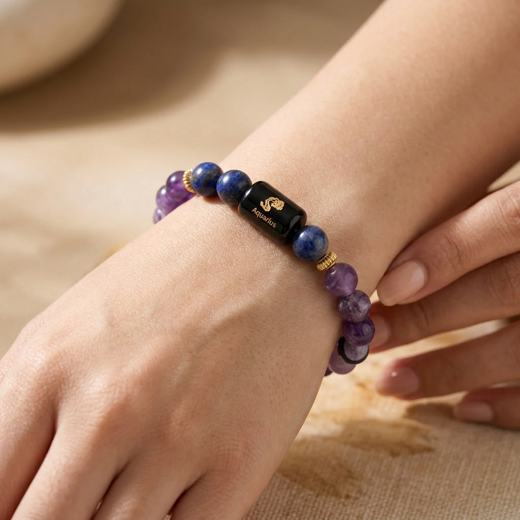 ♒ Aquarius (कुंभ) Zodiac Stone Bracelet