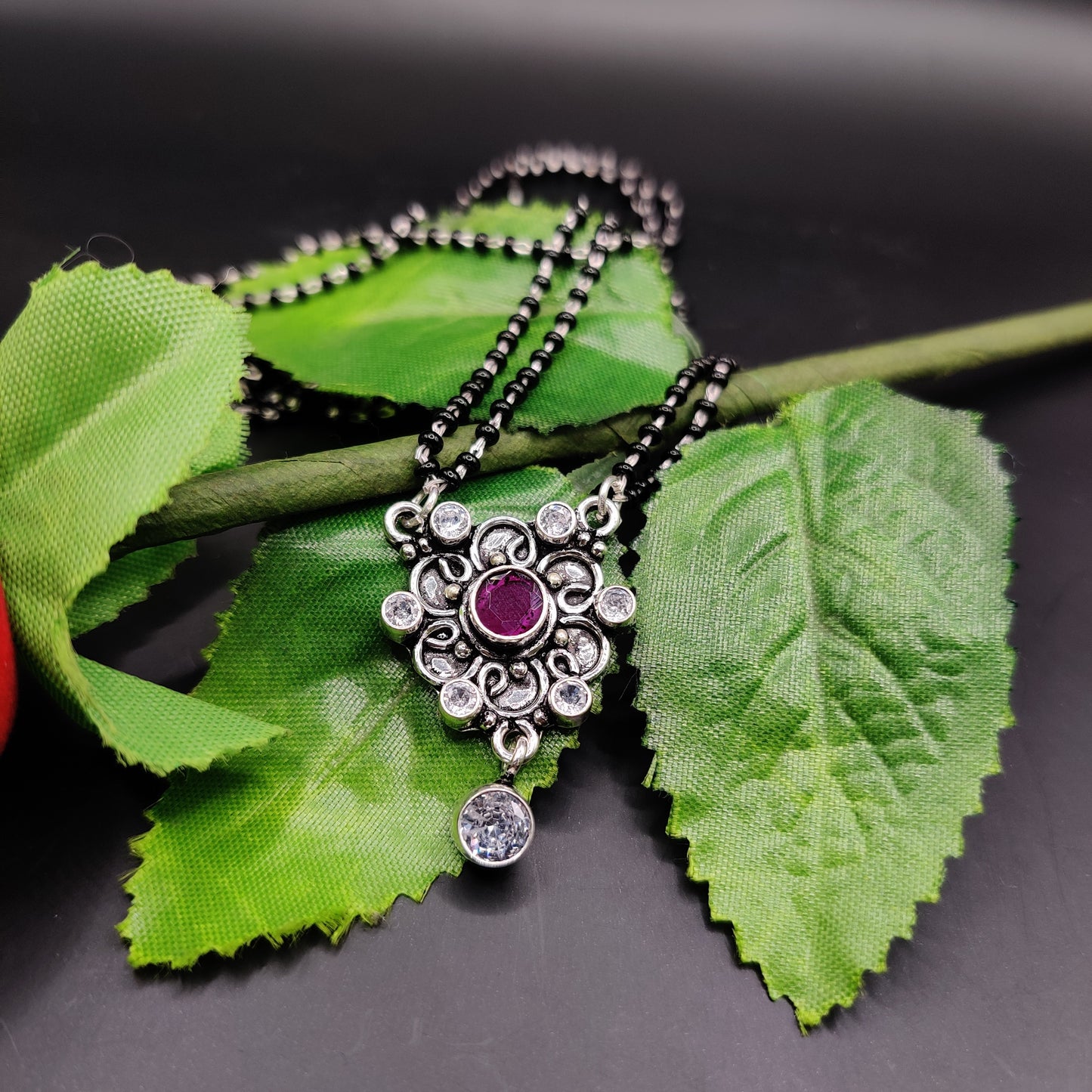 Oxidized silver mangalsutra