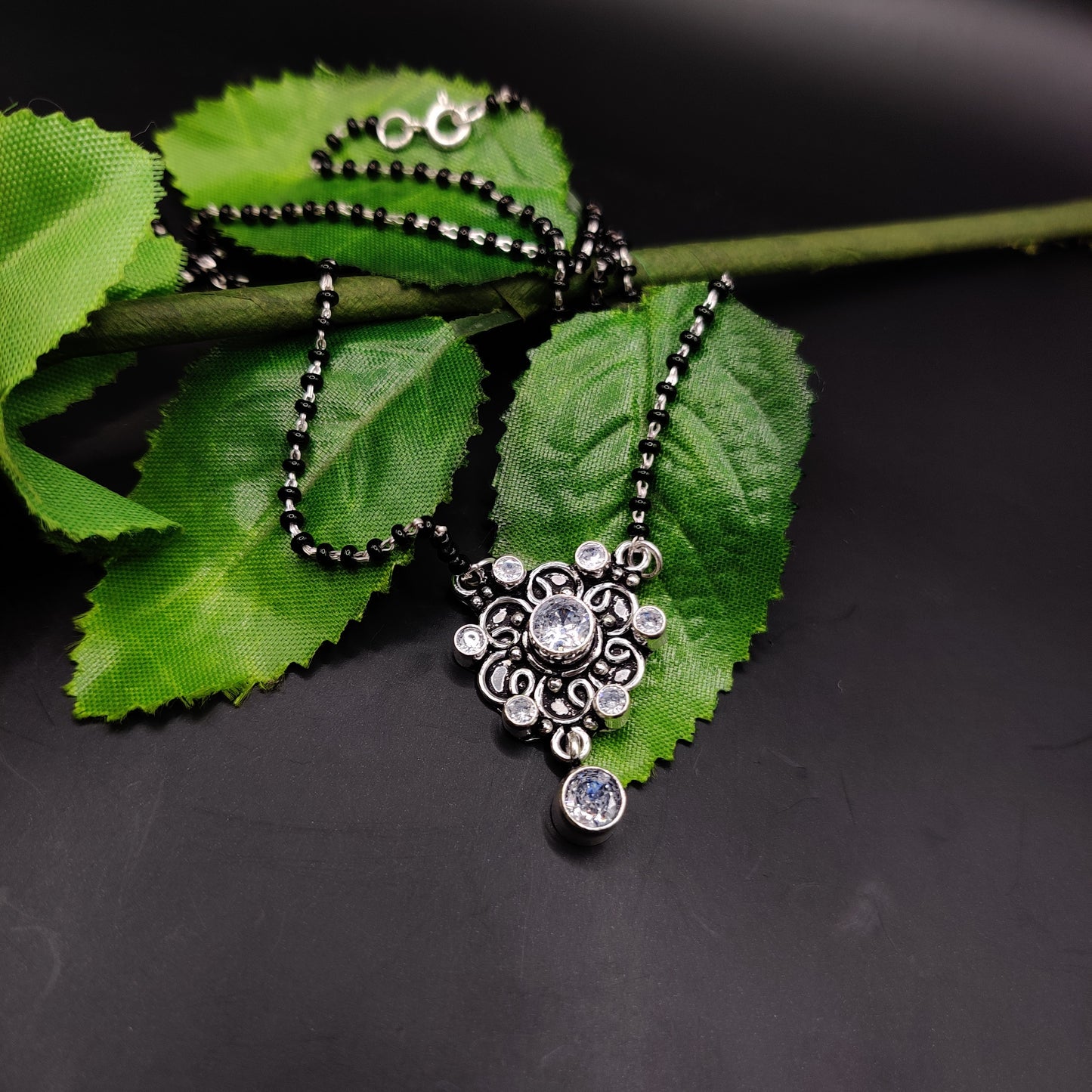 Oxidized silver mangalsutra