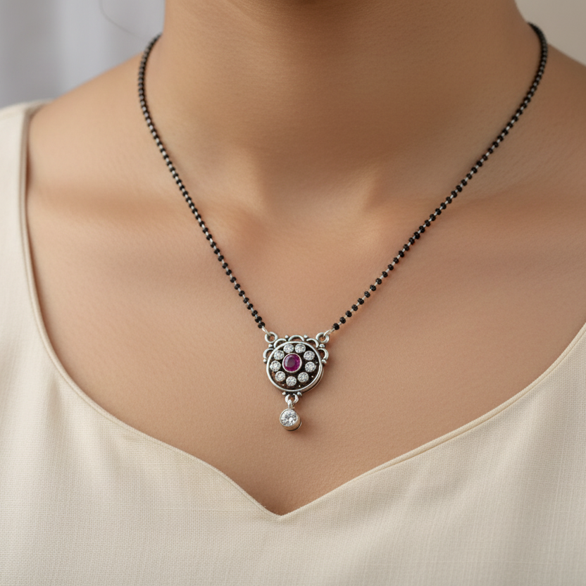 Oxidized silver mangalsutra