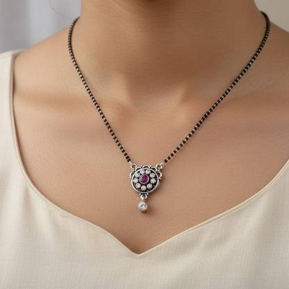 Oxidized silver mangalsutra