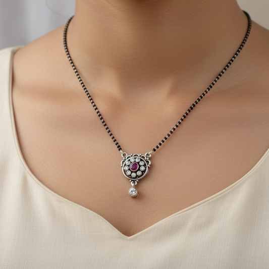 Oxidized silver mangalsutra