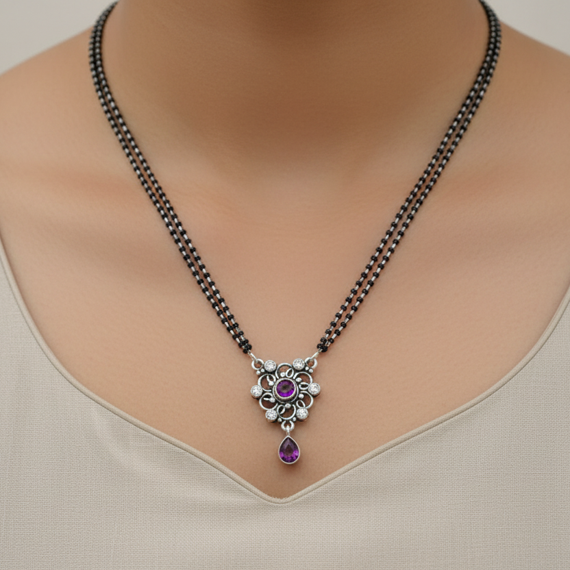 Oxidized silver mangalsutra