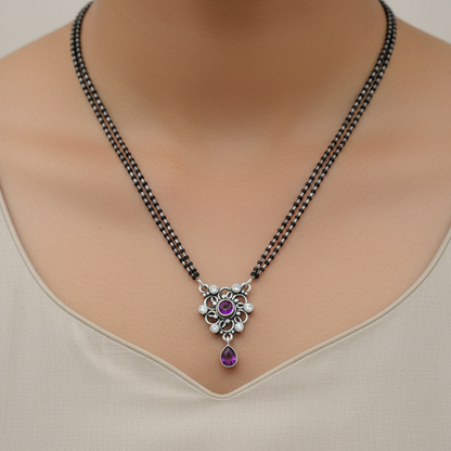 Oxidized silver mangalsutra