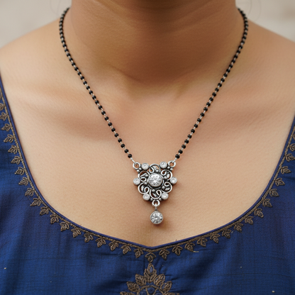 Oxidized silver mangalsutra