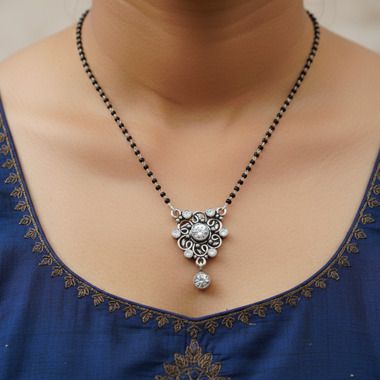 Oxidized silver mangalsutra